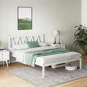 imageNovilla 14 Inch Twin Bed Frame with Headboard Platform Bed Frame No Box Spring Needed Metal Twin Bed Frame with Storage Space Wooden Slats Support Easy Assembly BlackWhite