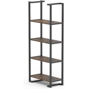 imageNovilla 4Tier Large Storage Bookshelf for Living Room Industrial Ladder Metal Frame Bookcase for BedroomKitchenHome Office Adjustable Table Legs WaterproofampampAntiScratch Desktop Rustic BrownDark Brown