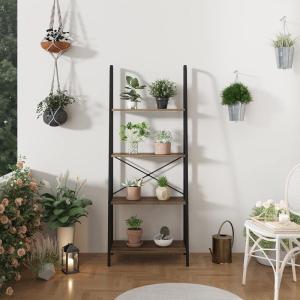 imageNovilla Bookshelf 4Tier Bookcase Freestanding Storage Ladder Shelves for HomeOfficeLiving RoomBalconyBedroom BrownWalnut