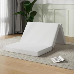 imageNovilla Foldable Mattress Single Size Comfort Foam Trifold Mattress with Cloud Design Cover 4 Inch Folding Mattress for Back Pain Relief Suitable for Camping RV TravelWhite