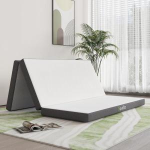 imageNovilla Foldable Mattress Single Size Comfort Foam Trifold Mattress with Cloud Design Cover 4 Inch Folding Mattress for Back Pain Relief Suitable for Camping RV TravelLight Grey