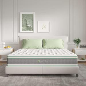 imageNovilla Full Mattress 12 Inch Hybrid Mattress in a Box Innerspring Mattresses with Gel Memory Foam for a Cool Sleep Pressure Relief Medium Firm with Pillow Top GrooveWhitegreygreen