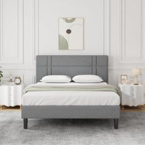 imageNovilla Full Size Bed Frame Upholstered Platform Bed Frame Full Bed Frame with Headboard No Box Spring Needed NoiseFree Easy Assembly GrayDrak Grey
