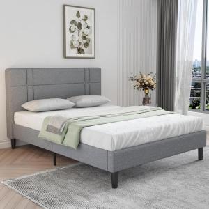 imageNovilla Full Size Bed Frame Upholstered Platform Bed Frame Full Bed Frame with Headboard No Box Spring Needed NoiseFree Easy Assembly GrayGrey