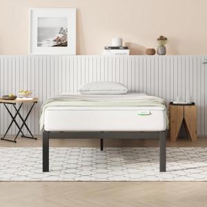imageNovilla Full Size Bed Frame with Headboard Metal Platform Bed Frame Heavy Duty No Box Spring Needed Wood Slat Support Easy Assembly WhiteBlack