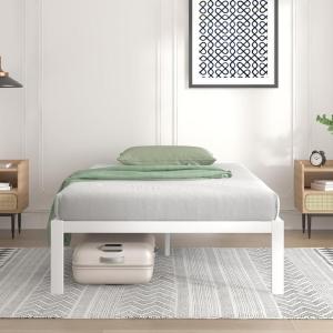 imageNovilla Full Size Bed Frame with Headboard Metal Platform Bed Frame Heavy Duty No Box Spring Needed Wood Slat Support Easy Assembly WhiteCream White