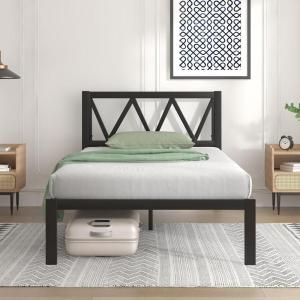 imageNovilla Full Size Bed Frame with Headboard Metal Platform Bed Frame Heavy Duty No Box Spring Needed Wood Slat Support Easy Assembly WhiteDark Black