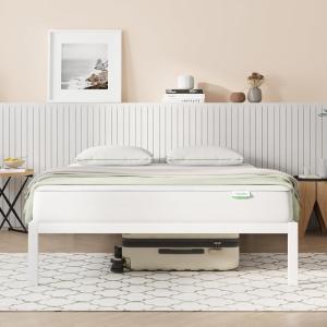 imageNovilla Full Size Bed Frame with Headboard Metal Platform Bed Frame Heavy Duty No Box Spring Needed Wood Slat Support Easy Assembly WhiteWhite