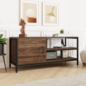 imageNovilla Media Console TV Stand for TVs up to 50quot Flat Screen Living Room Storage Cabinet Doors and Shelves Entertainment Center 43 Inches BrownWalnut