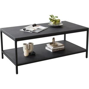 imageNovilla Modern Coffee Table with Storage Shelf Metal Frame for Living Room 43quot Wood Tabletop Tea Table Cocktail TableEasy Assembly WalnutBlack