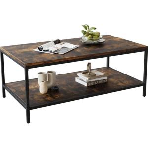 imageNovilla Modern Coffee Table with Storage Shelf Metal Frame for Living Room 43quot Wood Tabletop Tea Table Cocktail TableEasy Assembly WalnutBrown