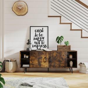 imageNovilla Modern Industrial TV Stand for 58 Inches TV Classic Entertainment Center with Two Adjustable Shelves Home Farmhouse TV Media Console Table for Living Room Bedroom Brown
