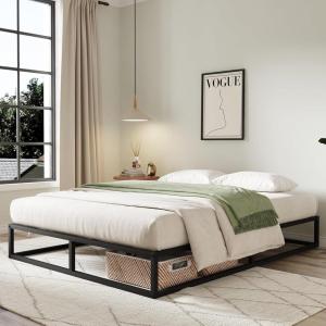 imageNovilla Queen Bed Frame Metal Platform Bed Frame NoiseFree Sturdy Metal Bed Frame Heavy Duty Wood SlatsWood Slats Support No Box Spring Needed Easy Assembly Dark BlackQueen