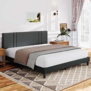 imageNovilla Queen Bed Frame and Upholstered Headboard Queen Size Bed Frame with Adjustable Headboard No Box Spring Needed Heavy Duty Feet Easy Assembly Dark Grey