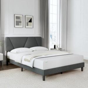 imageNovilla Queen Bed Frame with Headboard Bed Frame Queen Size with Upholstered Headboard Platform Bed No Box Spring Needed Easy Assembly Dark Grey