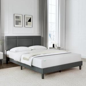 imageNovilla Queen Bed Frame with Headboard Linen Upholstered Bed Frame Queen Size No Box Spring Needed Heavy Duty Feet Easy Assembly Dark Grey