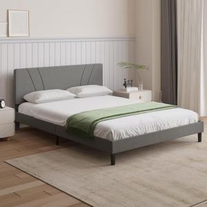 imageNovilla Queen Bed Frame with Headboard Linen Upholstered Bed Frame Queen Size with Wood Slats Support No Box Spring Needed Heavy Duty Feet Easy Assembly BeigeLight Grey