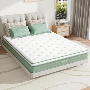 imageNovilla Queen Mattress 12 Inch Hybrid Pillow Top Queen Size Mattress in a Box with Gel Memory Foam ampamp Individually Wrapped Pocket Coils Innerspring for a Cozy ampamp Peaceful SleepWhitegreen