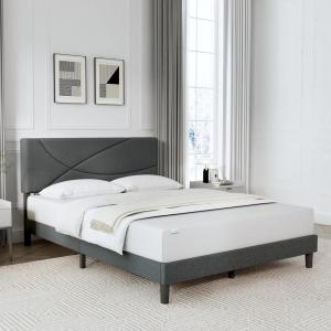 imageNovilla Queen Size Bed Frame Upholstered Platform Bed with Adjustable Headboard Queen Bed Frame Upholstered Platform with Strong Wooden Slats Easy Assembly Dark Grey