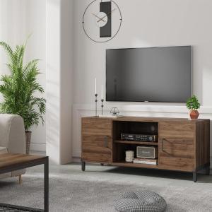 imageNovilla TV Stand for TVs up to 65 Inches Modern Barn Door Entertainment Center TV Console TV Table Storage Bookcase Shelf for Living Room 58 Inches WalnutWalnut