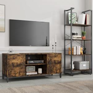 imageNovilla TV Stand for TVs up to 65 Inches Modern Barn Door Entertainment Center TV Console TV Table Storage Bookcase Shelf for Living Room 58 Inches WalnutBrown