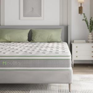 imageNovilla Twin Mattress 10 Inch Hybrid Pillow Top Twin Size Mattress in a Box with Gel Memory Foam ampamp Individually Wrapped Pocket Coils Innerspring for a Cozy ampamp Peaceful SleepWhitegreen