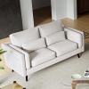 imageNovilla 685 Inch Modern Loveseat Sofa Couches Small Sofa with 2 Waist Pillows Natural Linen Upholstered Couch for Living Room Bedroom and Apartment Solid Wood Frame Easy to Install White