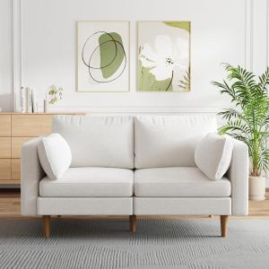 imageNovilla 64quot Loveseat Sofa Comfy Fabric Upholstered Couch White 32quotD x 64quotW x 34quotH 20quot Deep Seats Modern Style