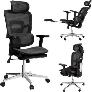 imageNovilla Ergonomic Office Chair  Adjustable Headrest ampamp Lumbar Support 3D Armrest Retractable Footrest Mesh High Back Gaming Chair in GreyBlack