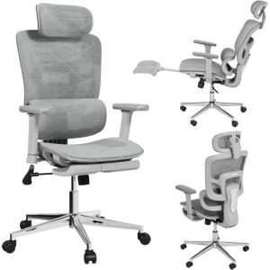 imageNovilla Ergonomic Office Chair  Adjustable Headrest ampamp Lumbar Support 3D Armrest Retractable Footrest Mesh High Back Gaming Chair in GreyGrey