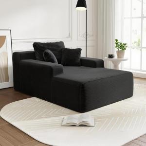 imageNovilla Oversized Chaise Lounge Indoor Corduroy Cloud Couch Boneless Chaise Lounge Chair Indoor Deep Seat Reading Chair 66L x 46W Boneless Couches for Living Room No Assembly Required BlackBlack