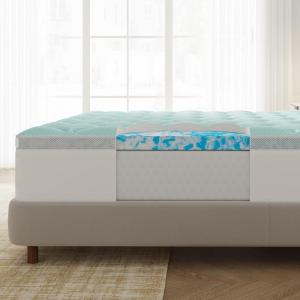 imageNovilla DualLayer Memory Foam Mattress Topper with Detachable Cooling Cover Cooling GelInfused Memory Foam Pad for Back Pain Relief Breathable ampamp Machine Washable QueenBlue