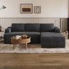 imageNovilla LShape Sectional Couches for Living Room with Smarts Coil Support 3 Seater Sectional Sofas for Living Room Bedroom Corduroy Cloud Couch Sectional No AssemblyBeige Right Hand FacingDark Grey