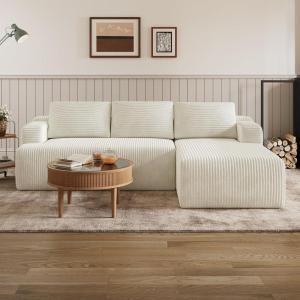 imageNovilla LShape Sectional Couches for Living Room with Smarts Coil Support 3 Seater Sectional Sofas for Living Room Bedroom Corduroy Cloud Couch Sectional No AssemblyBeige Right Hand FacingBeige