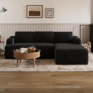 imageNovilla LShape Sectional Couches for Living Room with Smarts Coil Support 3 Seater Sectional Sofas for Living Room Bedroom Corduroy Cloud Couch Sectional No AssemblyBeige Right Hand FacingBlack