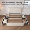 imageNovilla Queen Bed Frame with Drawers Queen Bed Frame with Headboard LED Bed Frame Queen Size Charging Station and Adjustable Headboard Bed Frame Queen Size No Box Spring Needed BeigeWhite Velvet