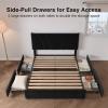 imageNovilla Queen Bed Frame with Drawers Queen Bed Frame with Headboard LED Bed Frame Queen Size Charging Station and Adjustable Headboard Bed Frame Queen Size No Box Spring Needed BeigeBlack Velvet