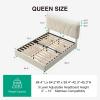 imageNovilla Queen Bed Frame with Drawers Queen Bed Frame with Headboard LED Bed Frame Queen Size Charging Station and Adjustable Headboard Bed Frame Queen Size No Box Spring Needed BeigeWhite Velvet