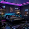 image:imageNoviila Twin Bed Frame with LED Lights and Charging Station Metal Platform Bed with 2Tier Storage Headboard Smart Music Sync ToolFree Assembly No Box Spring Needed BlackFull