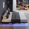 image:imageNovilla Floating Bed Frame with LED Lights Modern Platform Queen Bed Frame with Mattress Slide Stopper Easy Assembly No Box Spring Needed Noise FreeFull