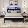 image:imageNoviila Twin Bed Frame with LED Lights and Charging Station Metal Platform Bed with 2Tier Storage Headboard Smart Music Sync ToolFree Assembly No Box Spring Needed BlackQueen