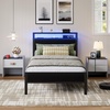 image:imageNoviila Twin Bed Frame with LED Lights and Charging Station Metal Platform Bed with 2Tier Storage Headboard Smart Music Sync ToolFree Assembly No Box Spring Needed BlackTwin