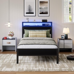 image:imageNoviila Twin Bed Frame with LED Lights and Charging Station Metal Platform Bed with 2Tier Storage Headboard Smart Music Sync ToolFree Assembly No Box Spring Needed BlackTwin