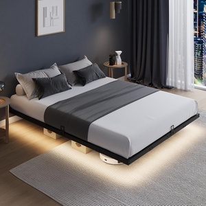 image:imageNovilla Floating Bed Frame with LED Lights Modern Platform Queen Bed Frame with Mattress Slide Stopper Easy Assembly No Box Spring Needed Noise FreeFull
